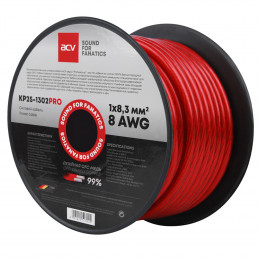 ACV KP25-1302PRO Силовой кабель красный 8AWG (25m)/Чистая бескислородная лужёная медь 99,99% (OFC)